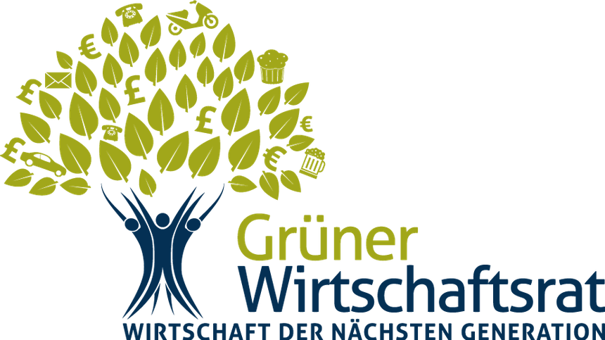 Logo von Grüner Wirtschaftsrat - Baum Icon mit Namen und Slogen „Wirtschaft der nächsten Generation“